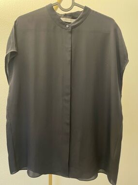 Vince 100% Silk Drapey Band Collar Blouse Black Size S